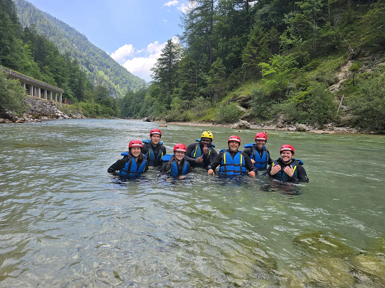Cooling off in the river on the team outing